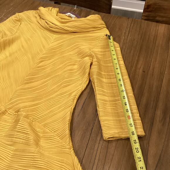 Vintage Lisa Rene cowl neck 3/4 sleeve yellow swirl pattern tunic mini dress L - Picture 5 of 10